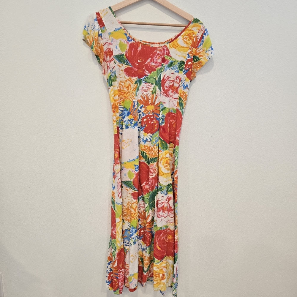 Jams World Rose Floral Boho Mido Dress Size X Small Ties In The Back‎